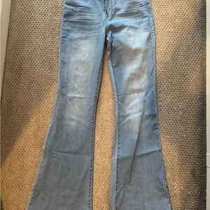 Women's Blue Flared Jeans-Heart Detail On Back